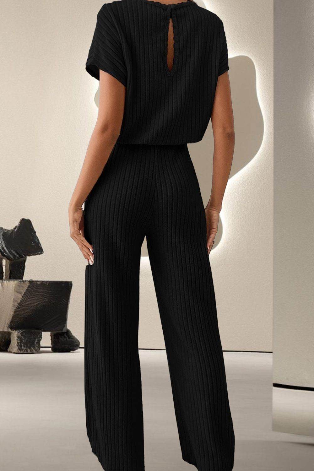Round Neck Short Sleeve Jumpsuit - Hovatok