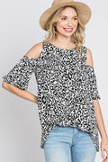 Heimish Full Size Leopard Round Neck Cold Shoulder T-Shirt Plus Size - Hovatok