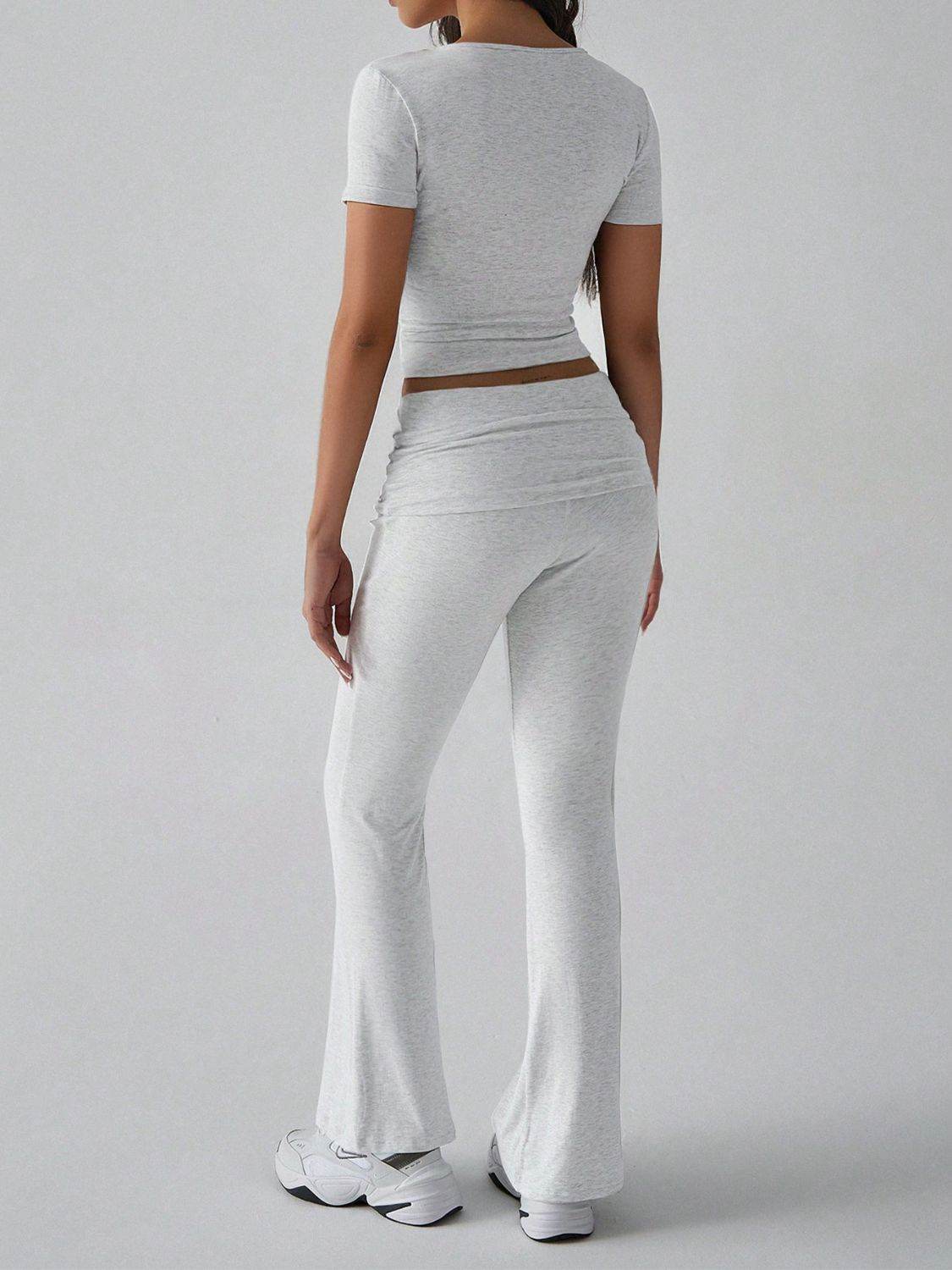 Devine V-Neck Top and Bootcut Leggings Set - Hovatok
