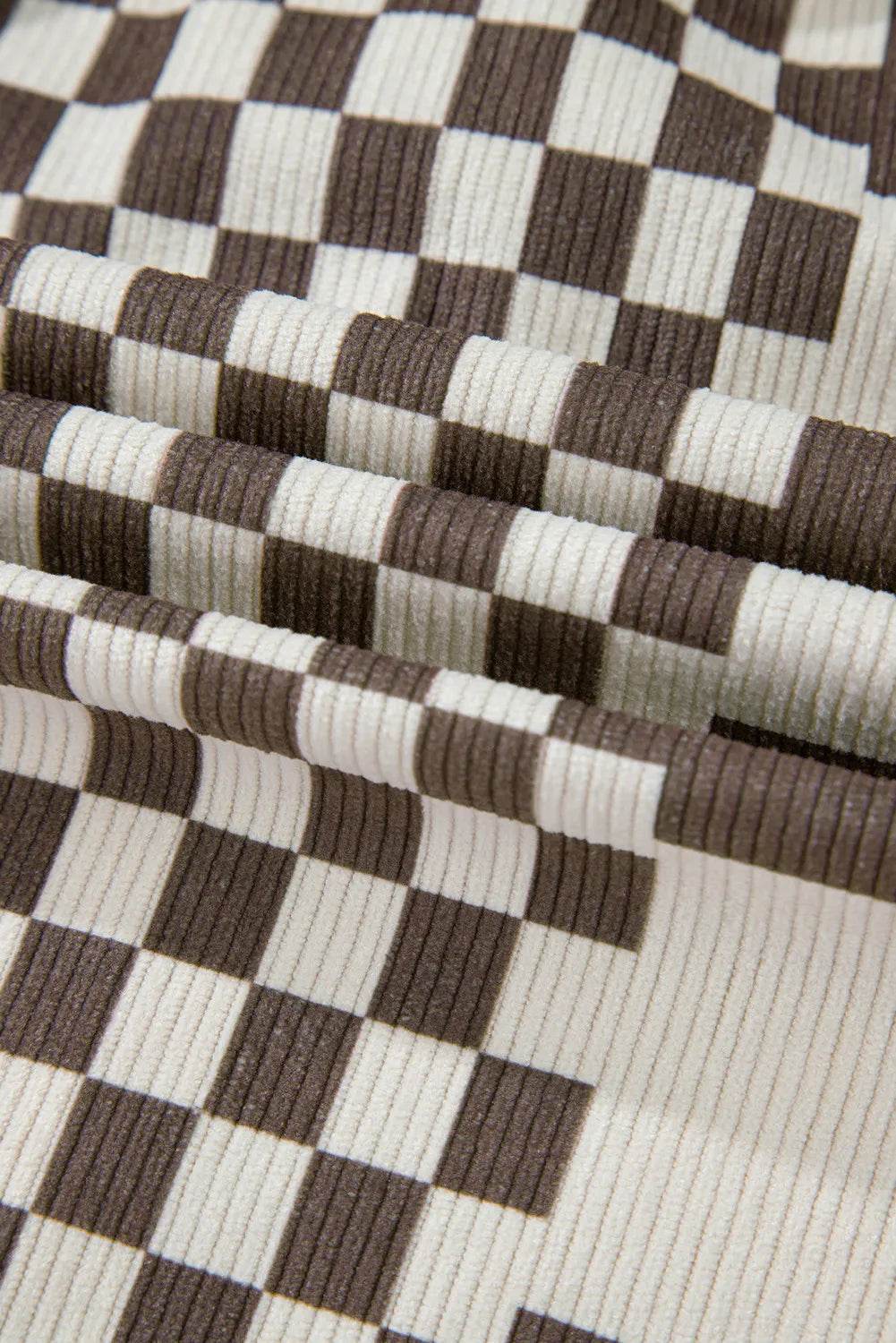 Plus Size Checkered Button Up Long Sleeve Jacket - Hovatok