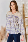 Hailey & Co Full Size Lace Detail Printed Blouse - Hovatok