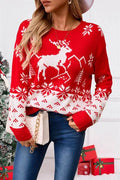 Angel Wings Deer Pattern Round Neck Long Sleeve Sweater - Hovatok