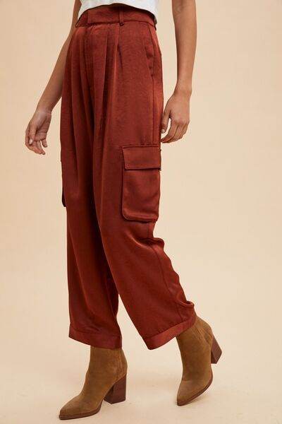 Annie Wear Wide Leg Cargo Satin Pants - Hovatok