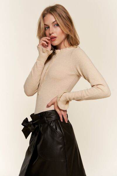 And The Why Half Button Round Neck Long Sleeve Bodysuit - Hovatok