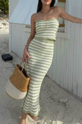 Contrast Striped Tube Top and Skirt Sweater Set - Hovatok
