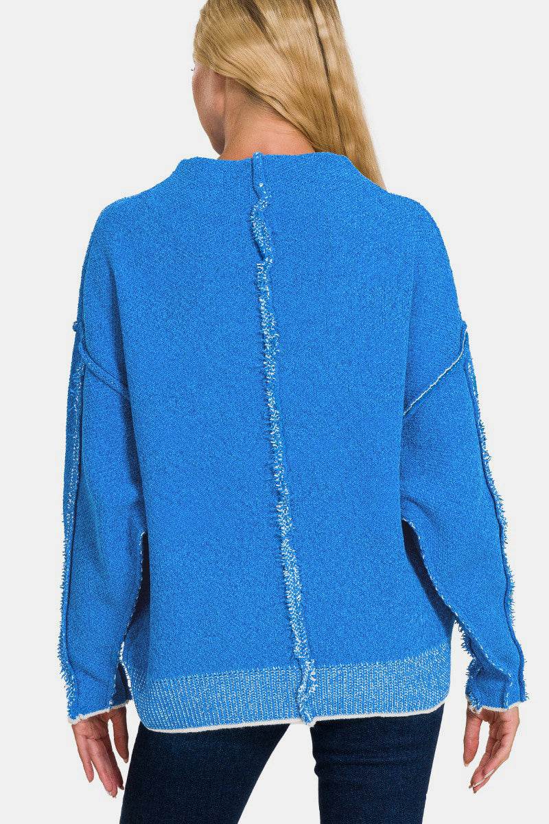 Zenana Exposed Seam Mock Neck Long Sleeve Sweater - Hovatok