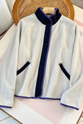 Double Take Snap Down Contrast Fleece Jacket with Pockets - Hovatok