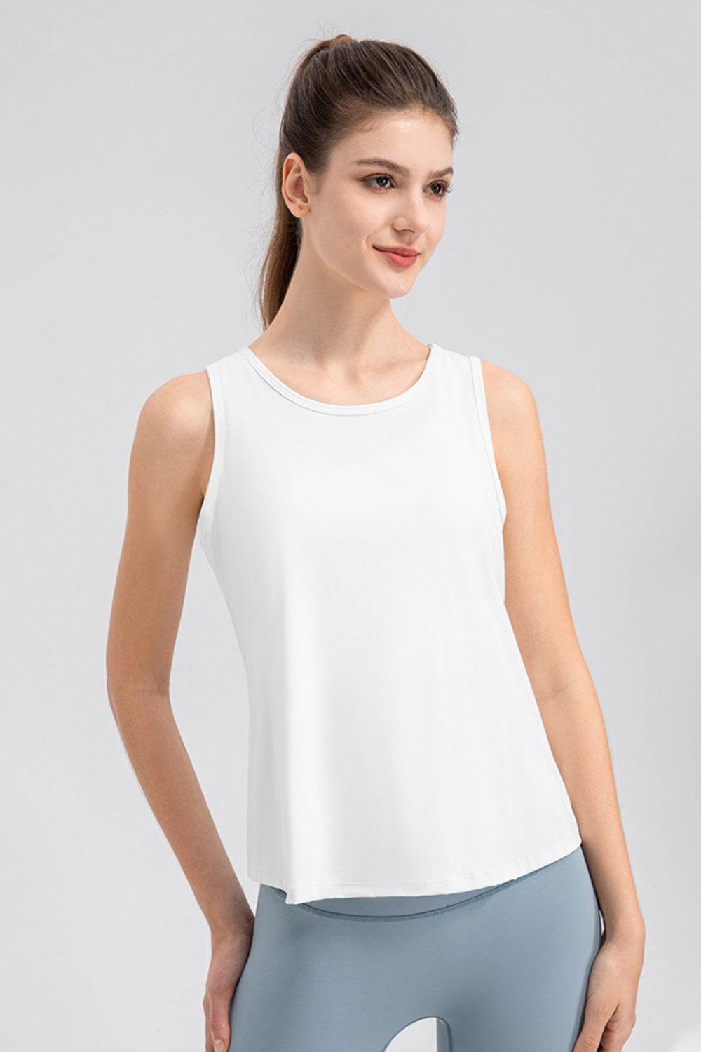 Wide Strap Round Neck Active Tank - Hovatok