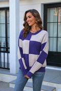 Angel Wings Color Block Round Neck Dropped Shoulder Sweater - Hovatok