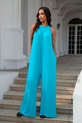 Double Take Full Size Tie Back Cutout Sleeveless Jumpsuit - Hovatok