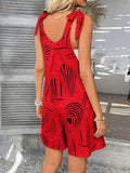 Devine Printed Tie Shoulder Overalls with Pockets - Hovatok