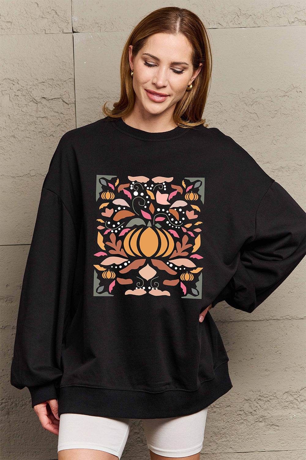 Simply Love Full Size Graphic Dropped Shoulder Sweatshirt - Hovatok