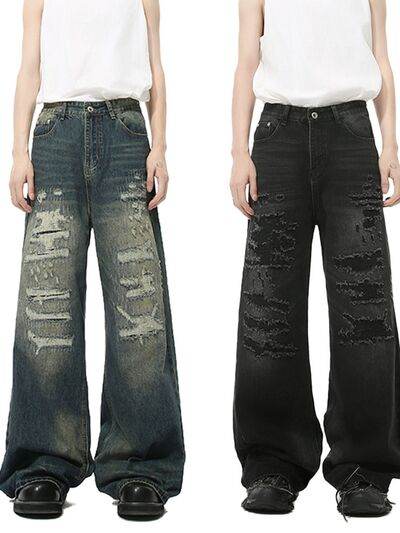 Distressed Wide Leg Jeans - Hovatok