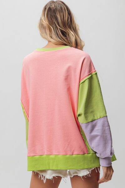 BiBi Washed Color Block Sweatshirt - Hovatok