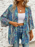 Printed Open Front Three-Quarter Sleeve Cover Up - Hovatok
