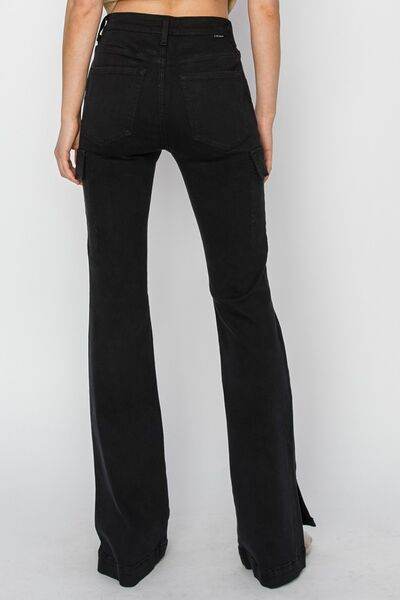 RISEN Full Size High Rise Side Slit Cargo Bootcut Jeans - Hovatok