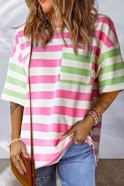 Contrast Striped Round Neck Half Sleeve T-Shirt - Hovatok