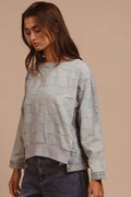 BiBi Mineral Washed Checkered Round Neck Denim Top - Hovatok