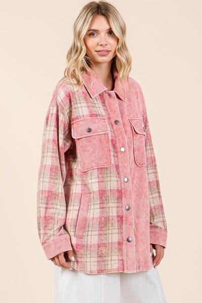 Mittoshop Plaid Button Down Drop Shoulder Jacket - Hovatok