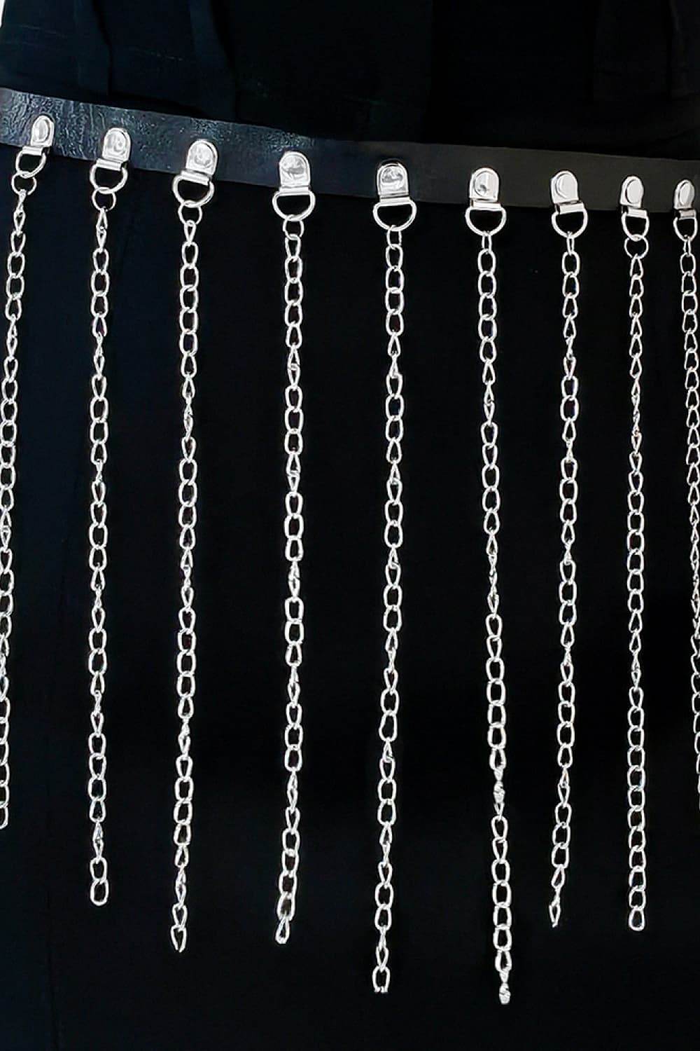Fringed Chain PU Leather Belt - Hovatok
