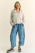 Davi & Dani Drawstring Hem Half Zip Raglan Sleeve Sweatshirt - Hovatok