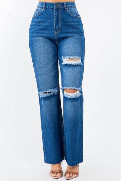 American Bazi High Waist Distressed Wide Leg Jeans - Hovatok