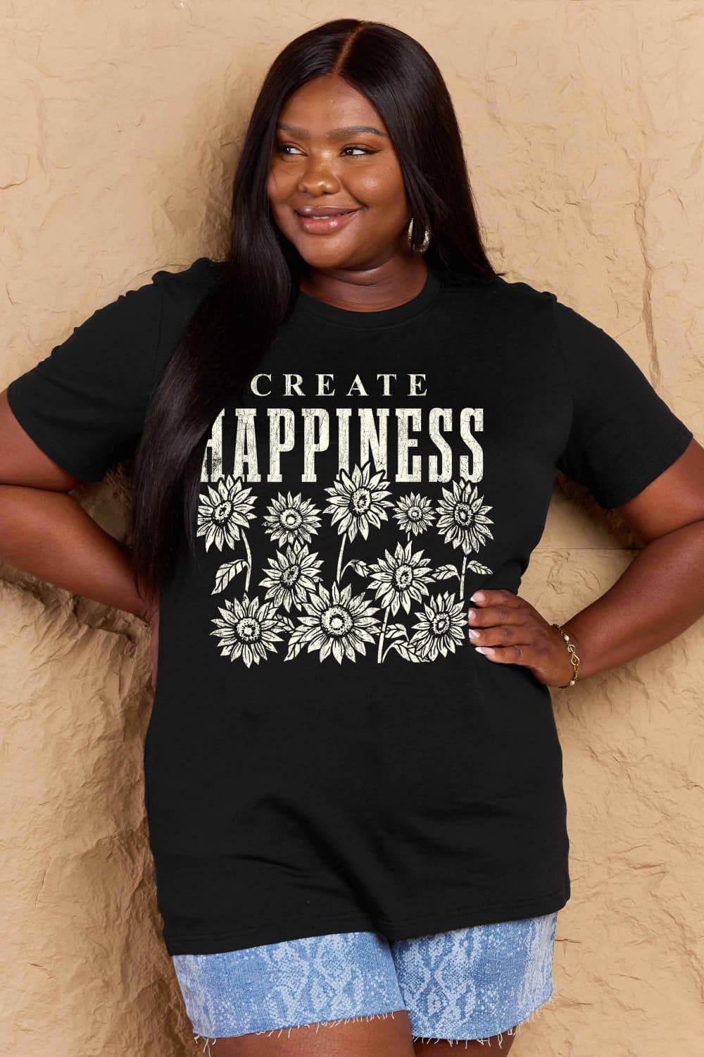 Simply Love Full Size CREATE HAPPINESS Graphic Cotton T-Shirt - Hovatok