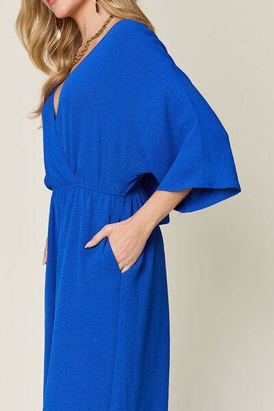 Double Take Full Size Surplice Wide Leg Jumpsuit with Pockets - Hovatok