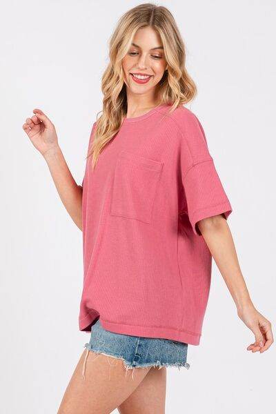 Cesfemme Textured Drop Shoulder T-Shirt - Hovatok