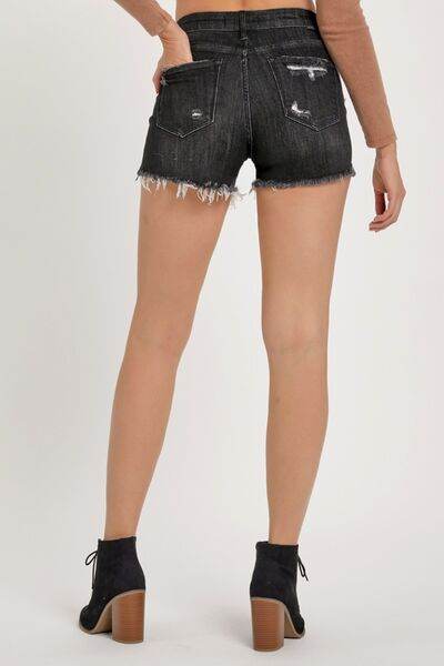 RISEN Full Size Mid Rise Raw Hem Denim Shorts - Hovatok