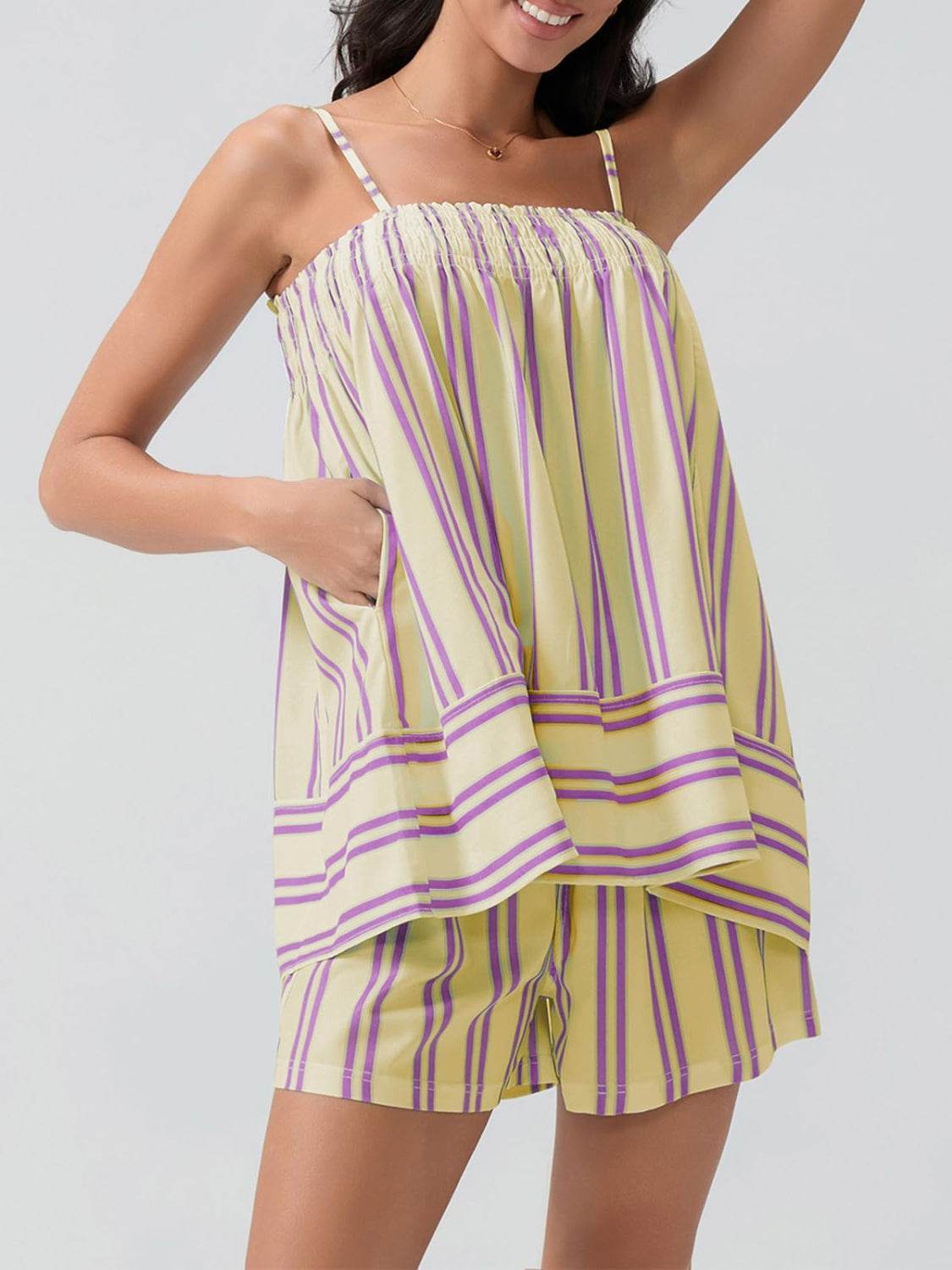 Smocked Square Neck Cami and Shorts Set - Hovatok