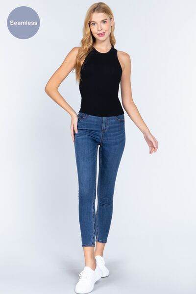 ACTIVE BASIC Ribbed Round Neck Racerback Seamless Tank - Hovatok