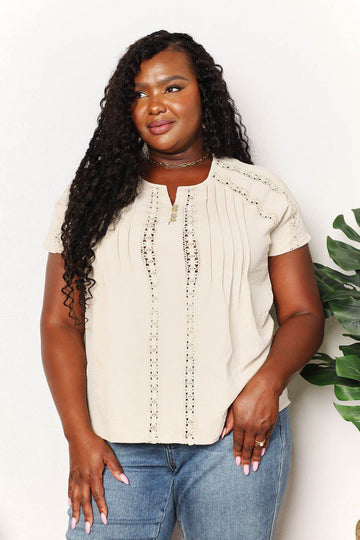 Double Take Crochet Buttoned Short Sleeves Top - Hovatok