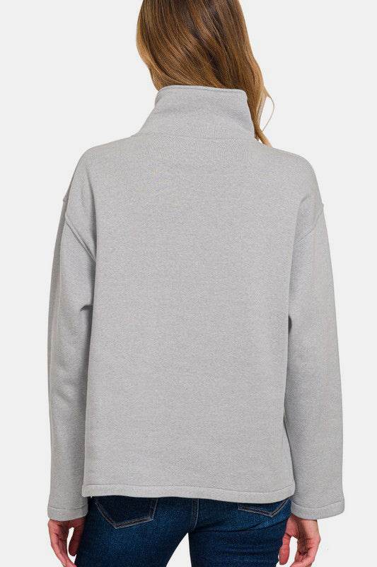 Zenana Turtleneck Half Snap Fleece Sweatshirt - Hovatok