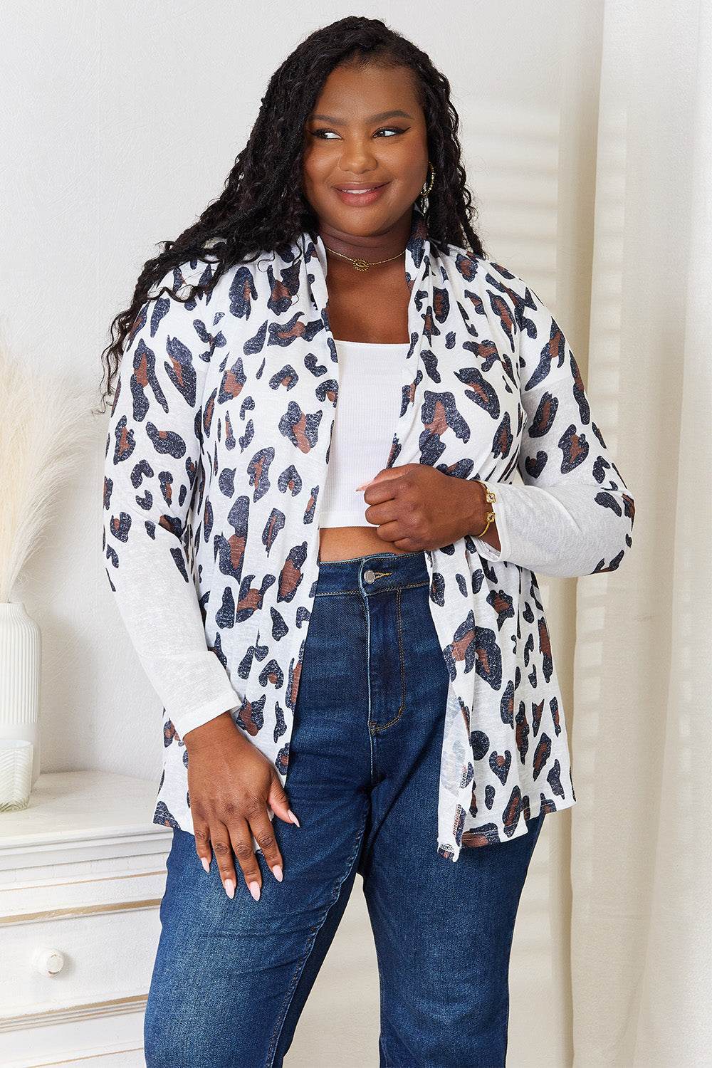 Double Take Leopard Long Sleeve Cardigan - Hovatok