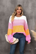 Angel Wings Color Block Round Neck Dropped Shoulder Sweater - Hovatok