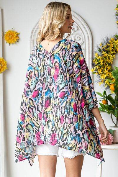 Heimish Full Size Multi Color Snake Open Cardigan Plus Size - Hovatok