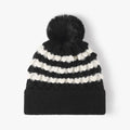 Striped Contrast Knit Hat with Pom-pom - Hovatok