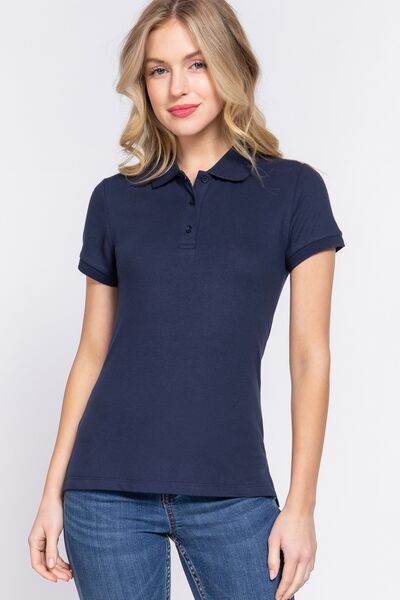 ACTIVE BASIC Full Size Classic Short Sleeve Polo Top - Hovatok
