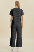 Double Take Full Size Texture Round Neck Short Sleeve Top and Pants Set - Hovatok