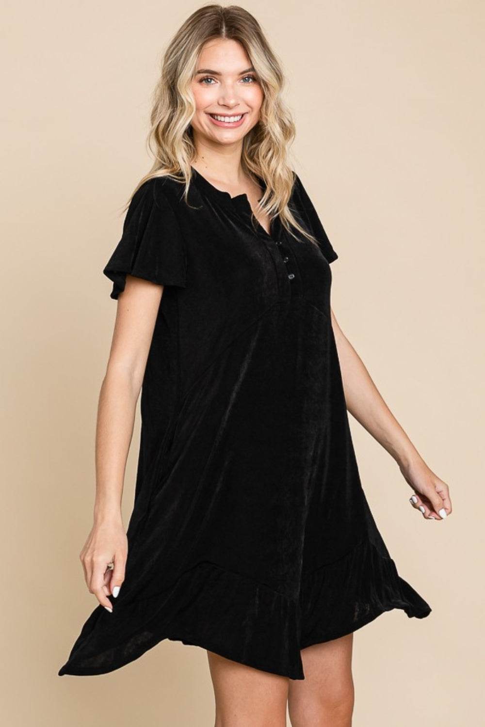 Culture Code Full Size Short Sleeve Ruffled Asymmetric Hem Dress - Hovatok