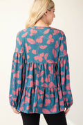 Celeste Full Size Tiered Floral V-Neck Long Sleeve Blouse - Hovatok