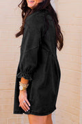 Distressed Collared Neck Flounce Sleeve Denim Dress - Hovatok