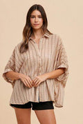 Annie Wear Striped Button Up Half Sleeve Shirt - Hovatok
