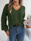 Cable-Knit Buttoned V-Neck Sweater - Hovatok