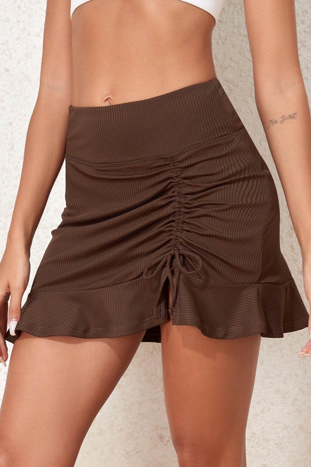Ruched Elastic Waist Swim Skirt - Hovatok