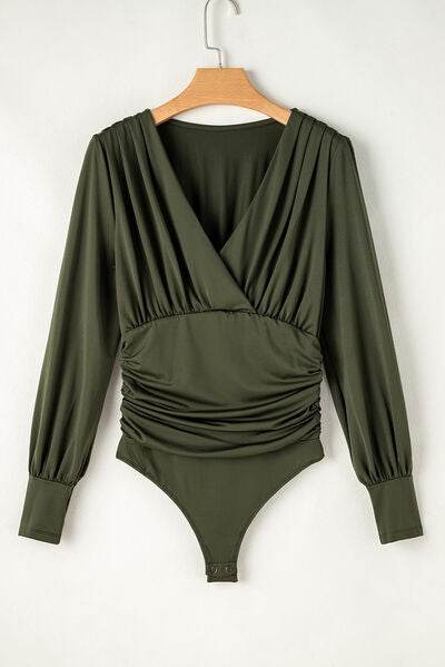 Ruched Surplice Long Sleeve Bodysuit - Hovatok
