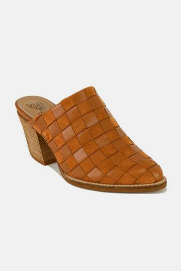 Beast Fashion Woven Checkerboard Block Heel Mule Shoes - Hovatok