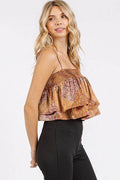 Mittoshop Paisley Patchwork Print Satin Ruffle Crop Cami - Hovatok