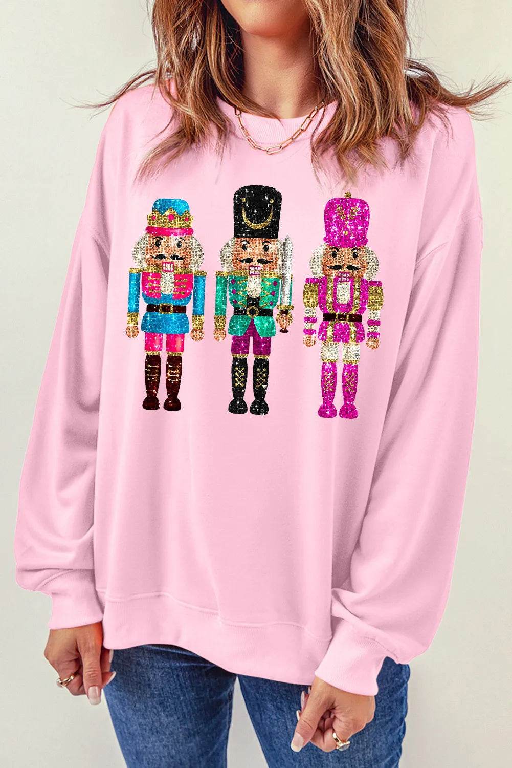 Nutcracker Graphic Round Neck Long Sleeve Sweatshirt - Hovatok
